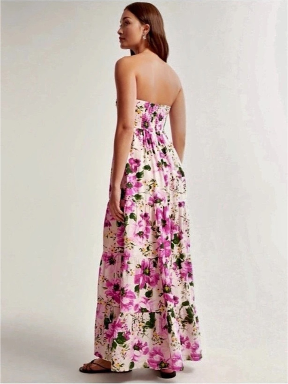 Abercrombie & Fitch Bra-Free Strapless Hardware Maxi Dress Pink & Green - Picture 2 of 4